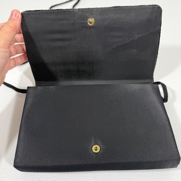 La Royale Ltd VTG Beaded Clutch Purse Black Satiny Formal Wedding Evening Bag - Picture 7 of 9